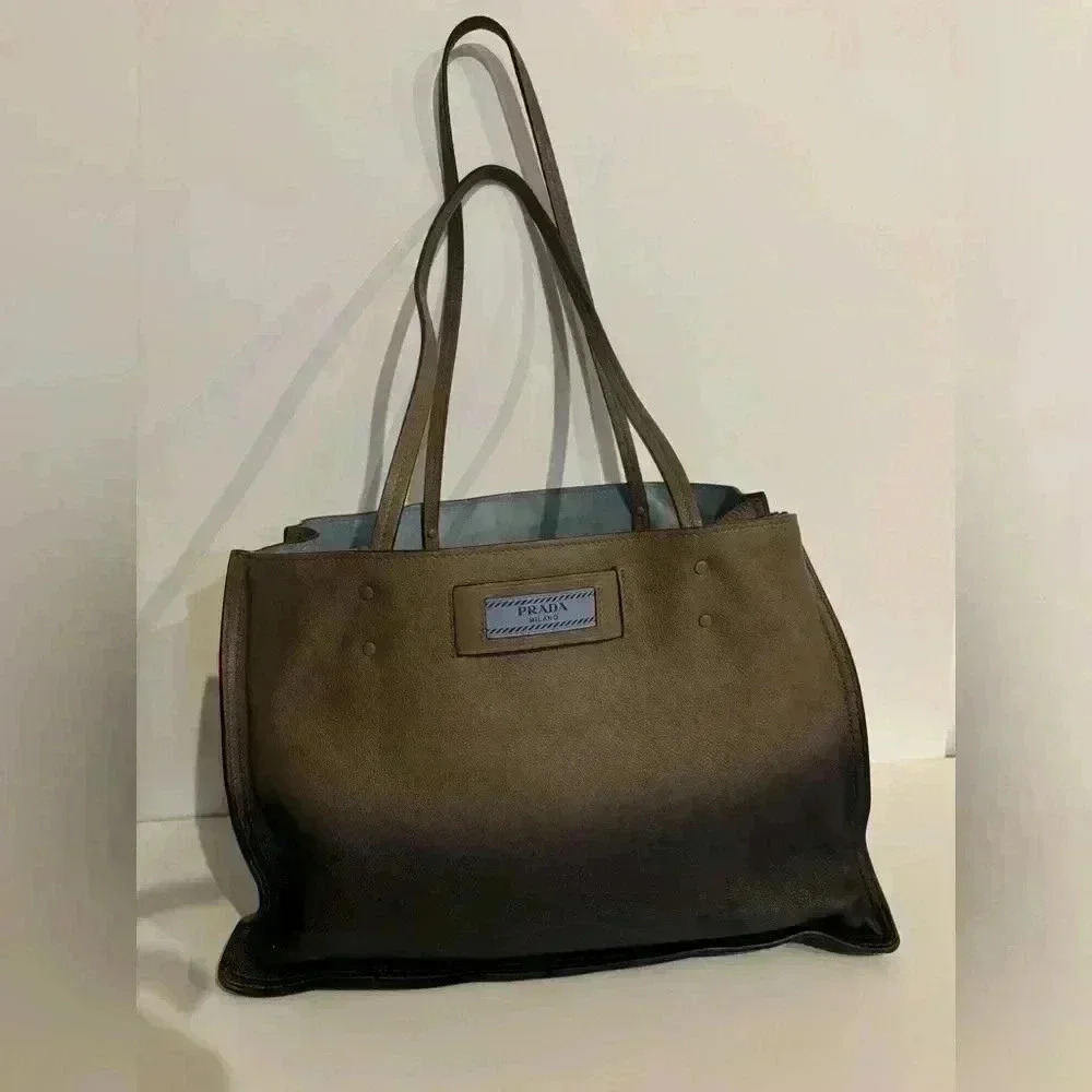 Prada Rare Etiquette Ombré Glace Calfskin Gray Leather Tote Bag